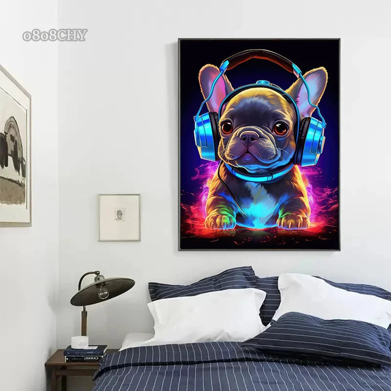 DJ Monkey Cat Dog Poster