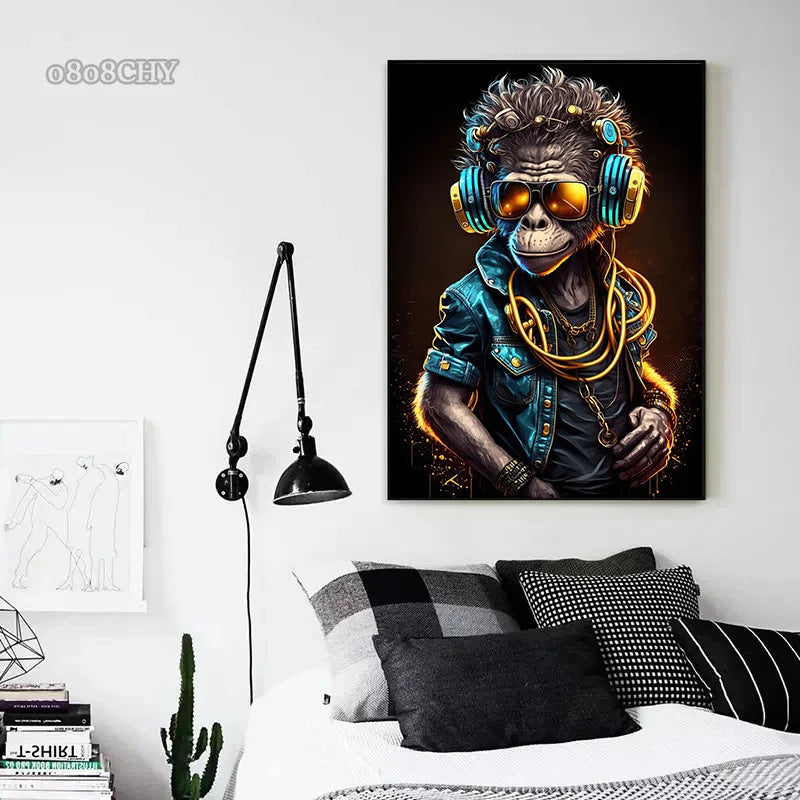 DJ Monkey Cat Dog Poster